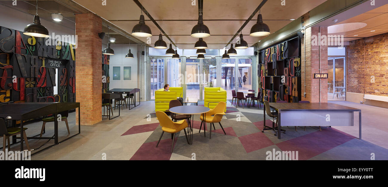 Interior view around entrance meeting area. The Metal Box, London