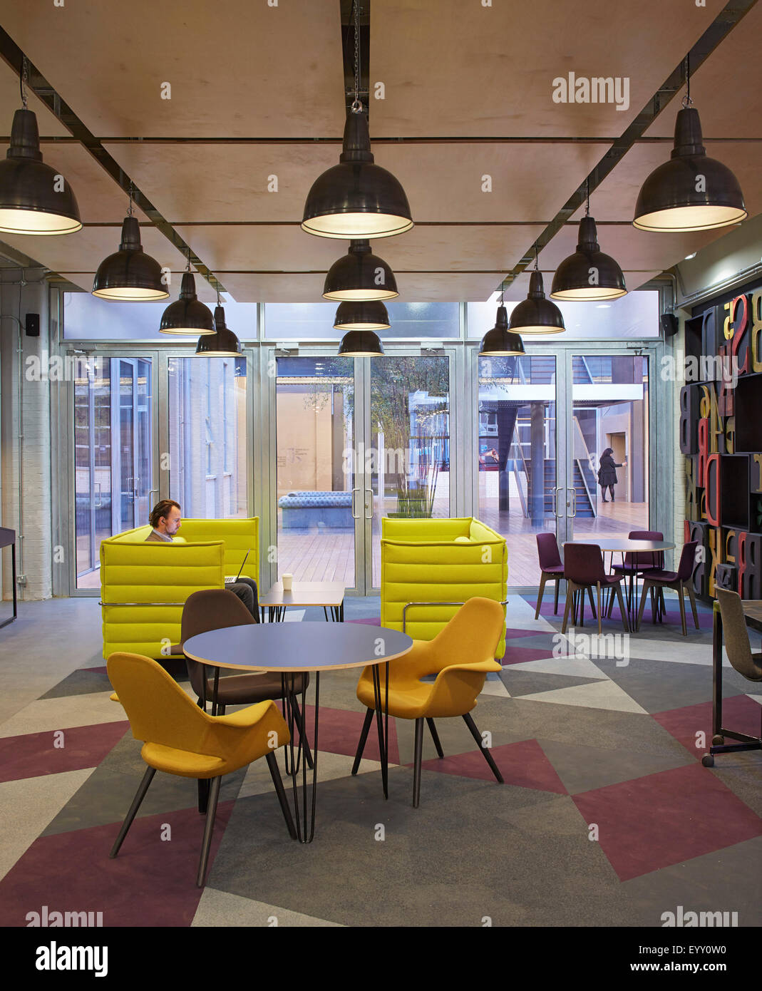 Interior view around entrance meeting area. The Metal Box, London