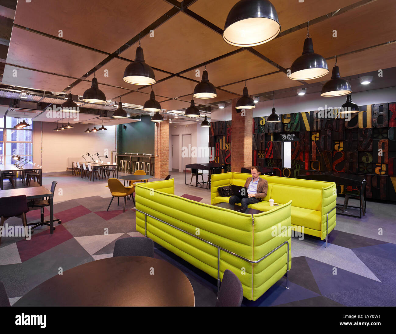 Interior view around entrance meeting area. The Metal Box, London