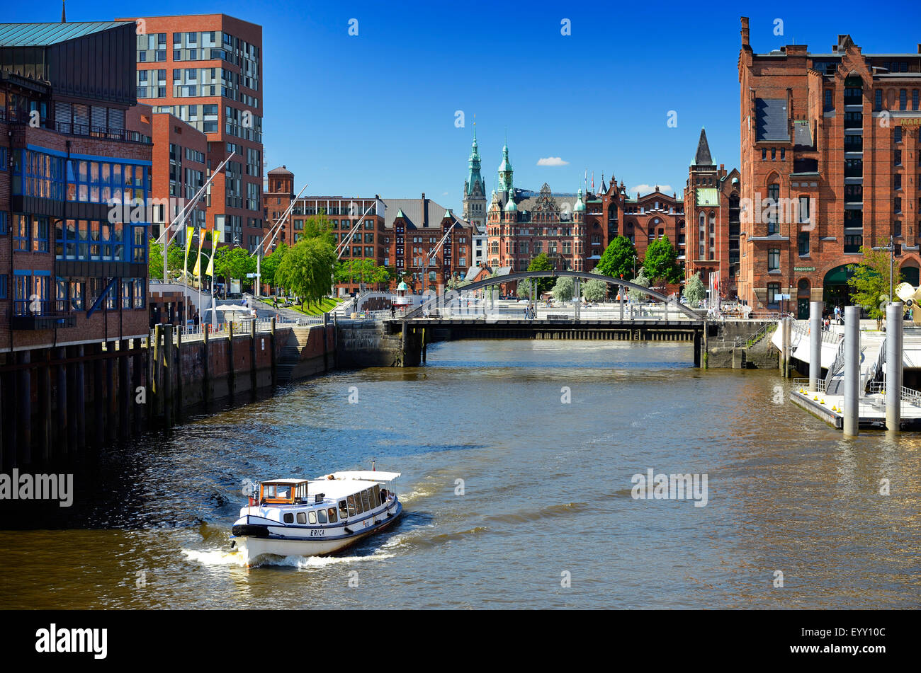View over the port of Magdeburg in the harbor city towards the Speicherstadt, Hamburg, Germany Stock Photo