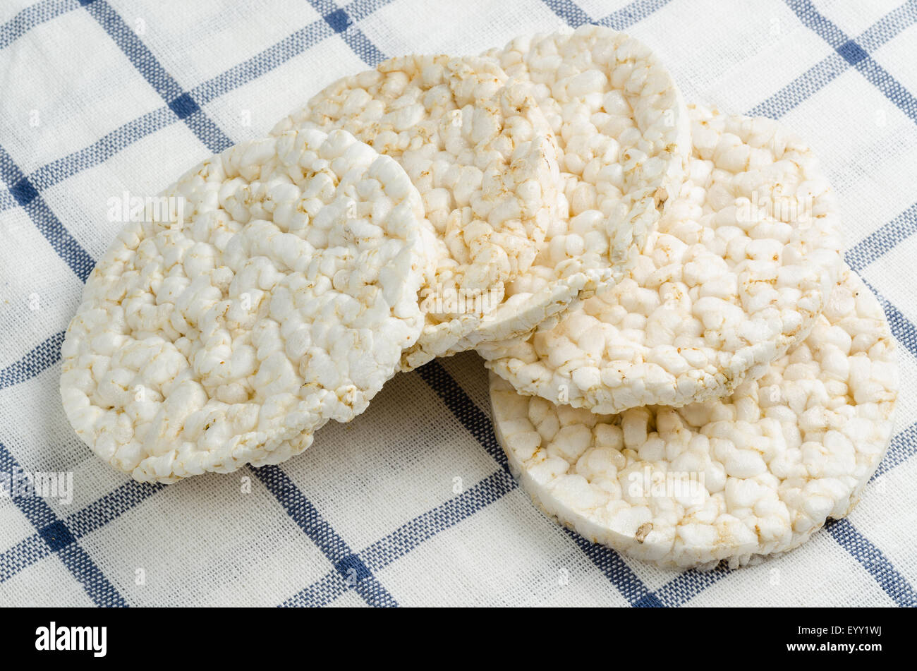 rice cake, puffed rice on table cloth Stock Photo Alamy
