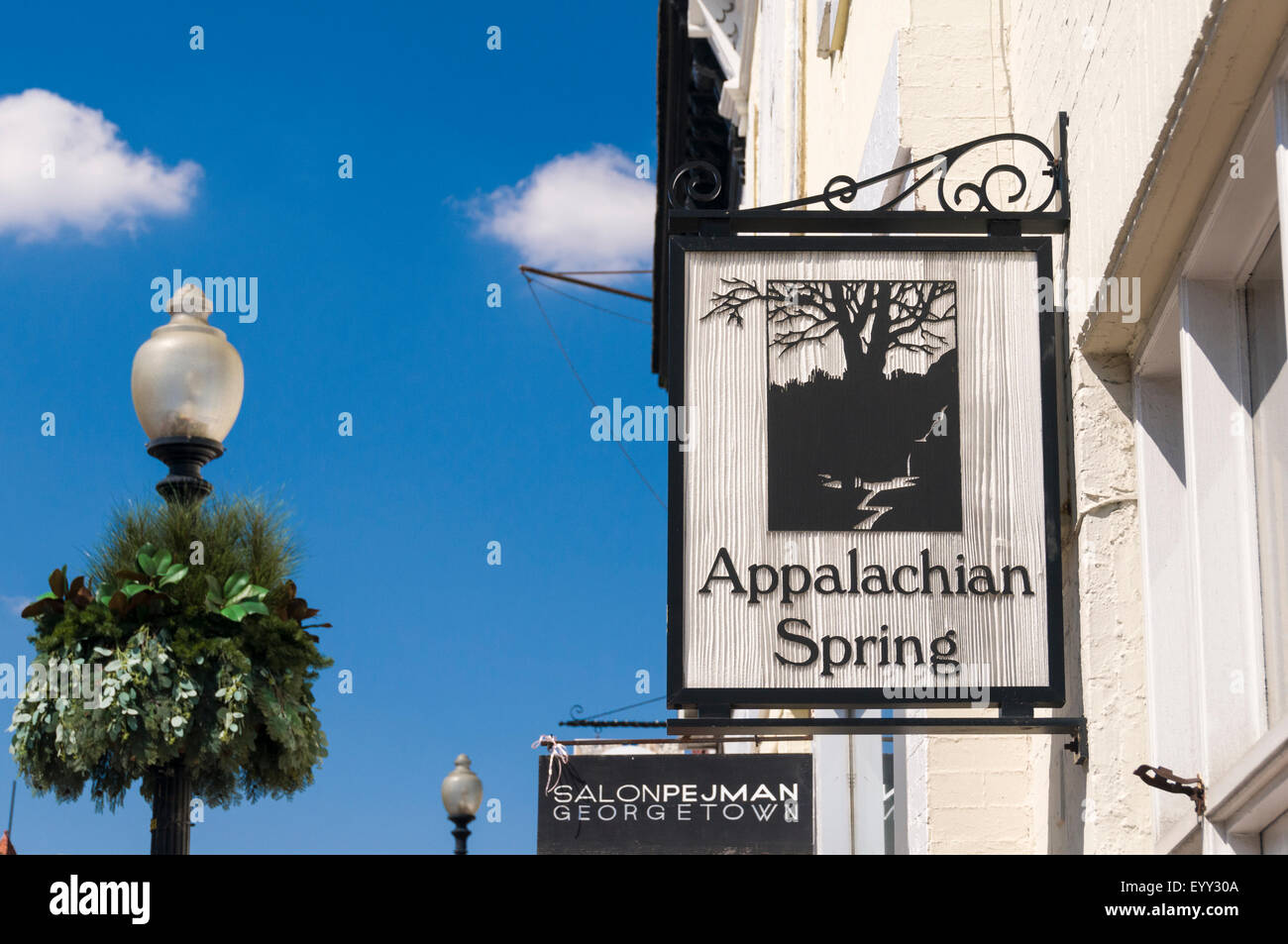 Sign for the Appalachian Spring retail company set up by David and Paula Brooks in Georgetown, Washington, D.C., Stock Photo