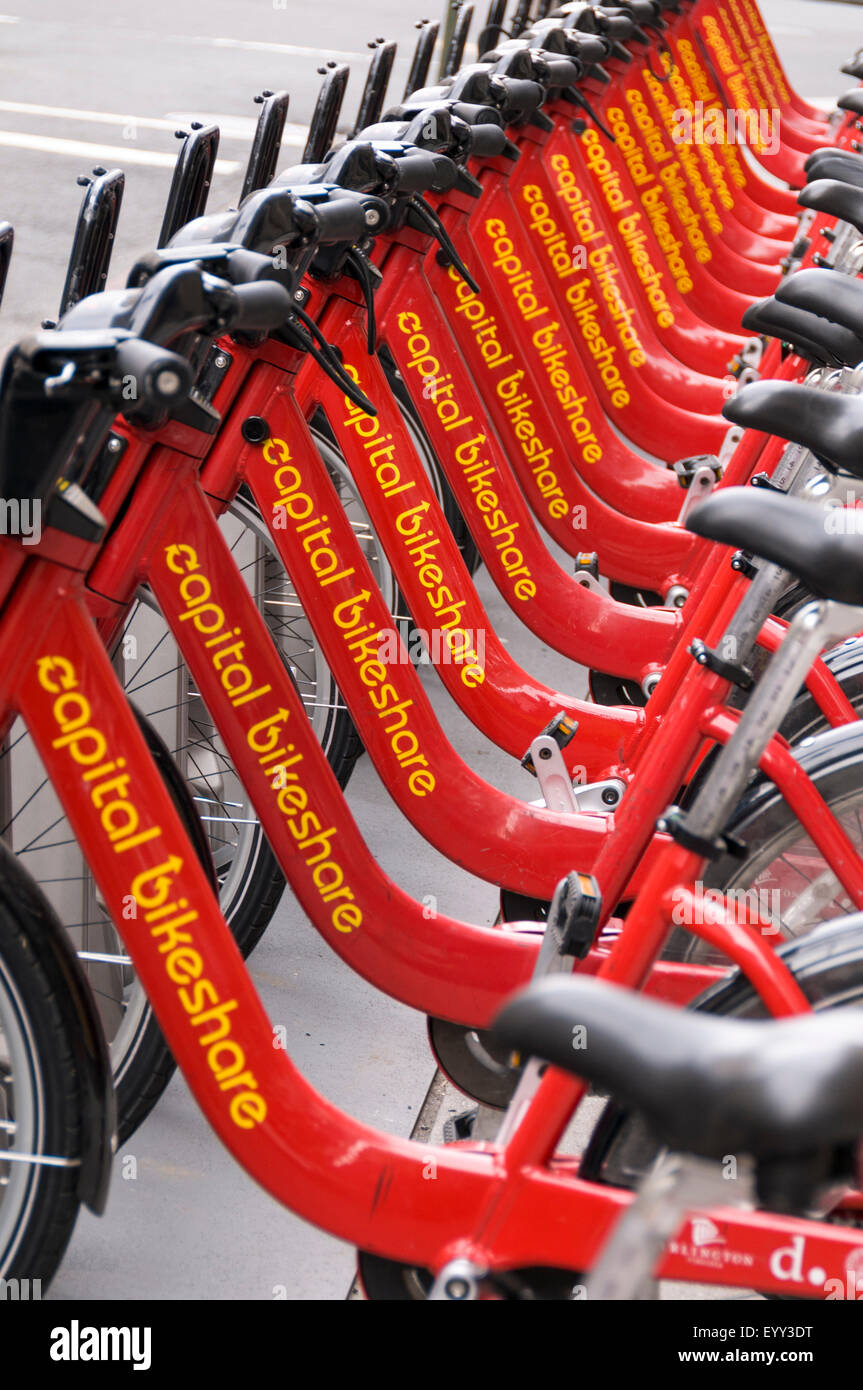 Capital Bikeshare scheme bicycles in Washington DC, USA Stock Photo