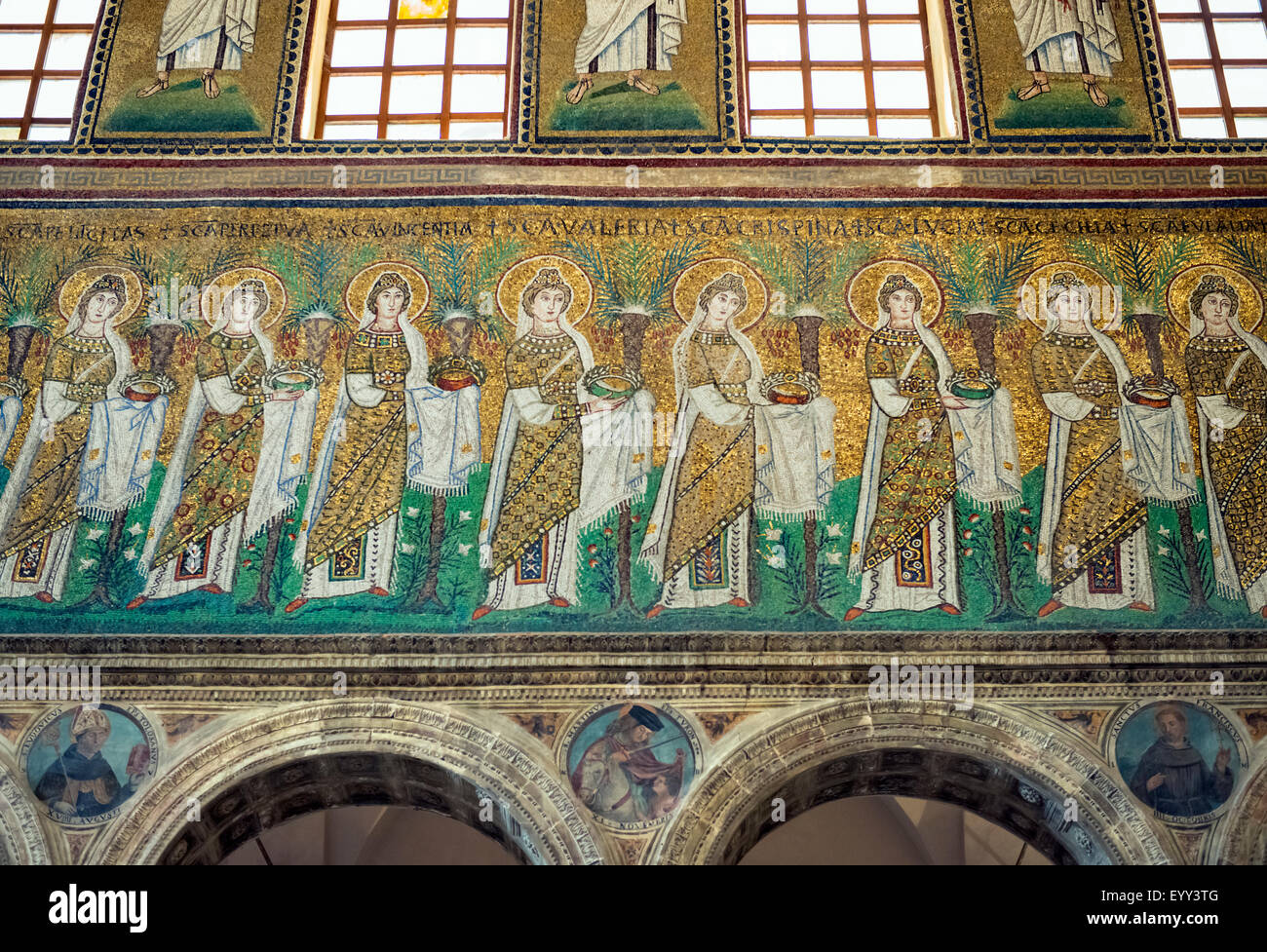 Tile mosaic and ornate architecture in Basilica di Sant'Apollinare, Ravenna, Ravenna, Italy Stock Photo