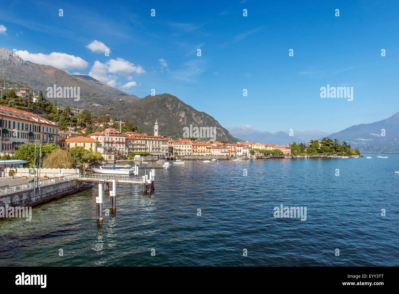 Lake Como and buildings in remote landscape, Menaggio, Como, Italy Stock Photo