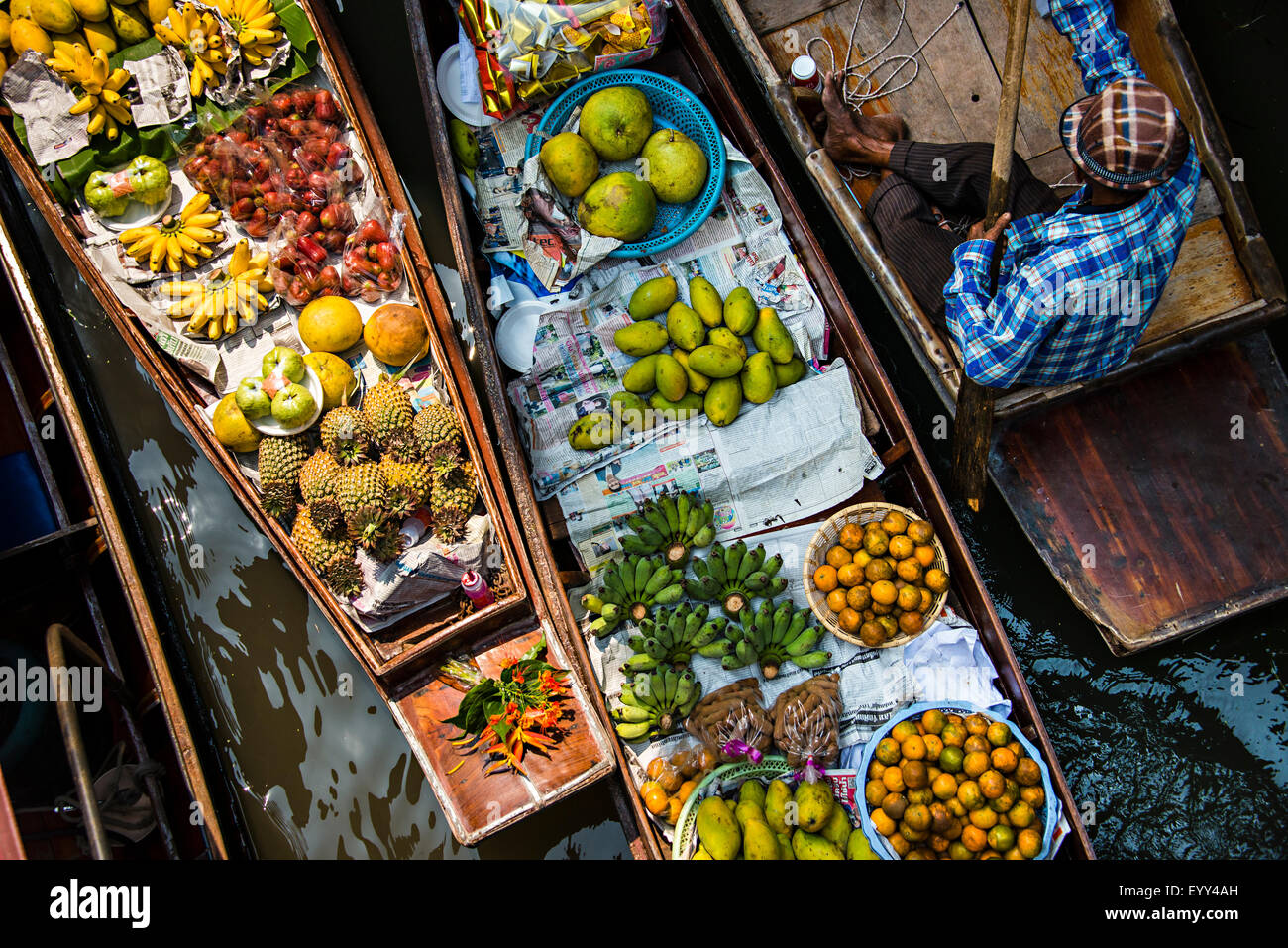 High angle view of merchant selling fruit in canoe Stock Photo