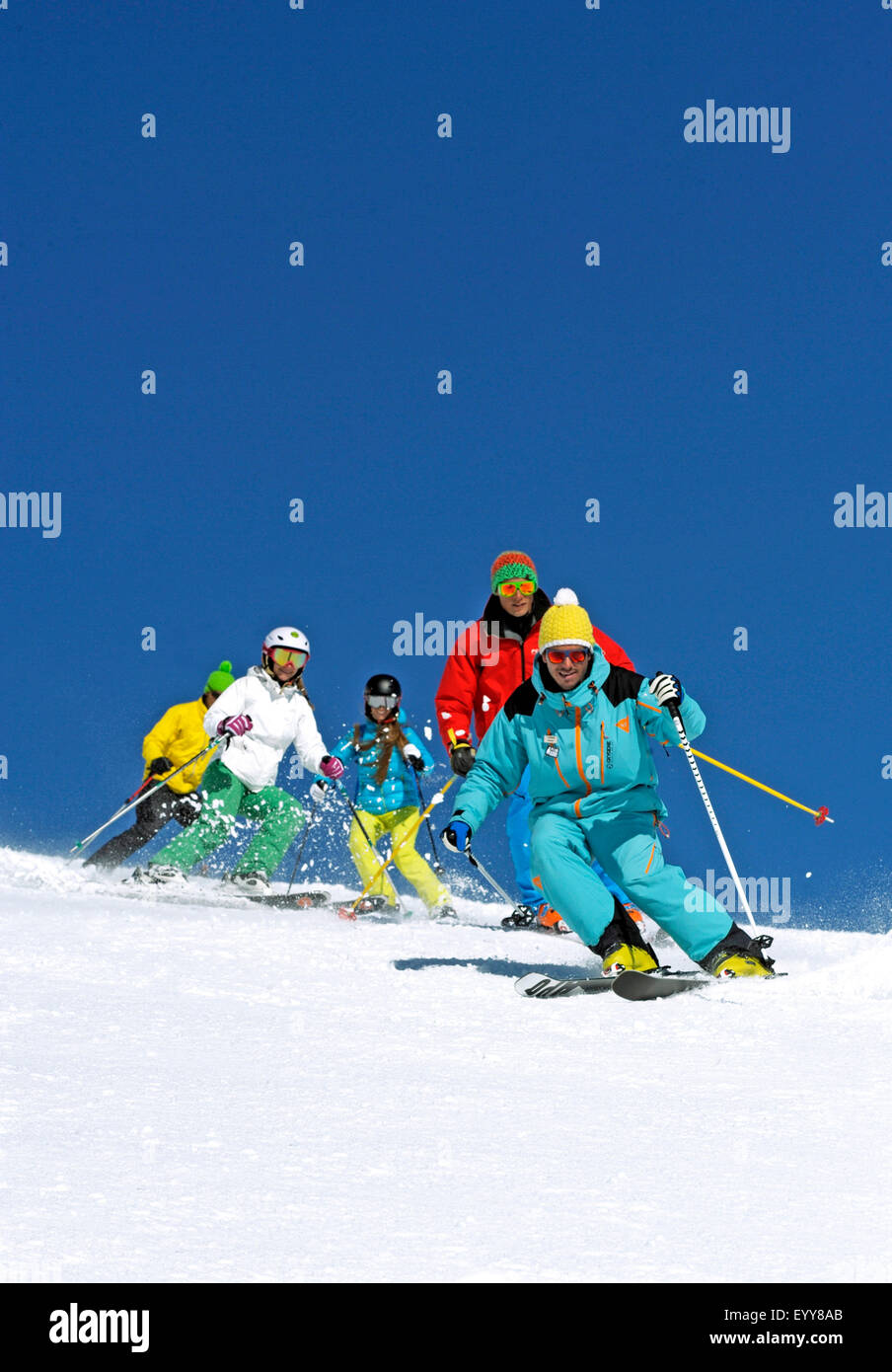 skiers having a fantastic ski-run, France, Savoie, La Plagne Stock Photo