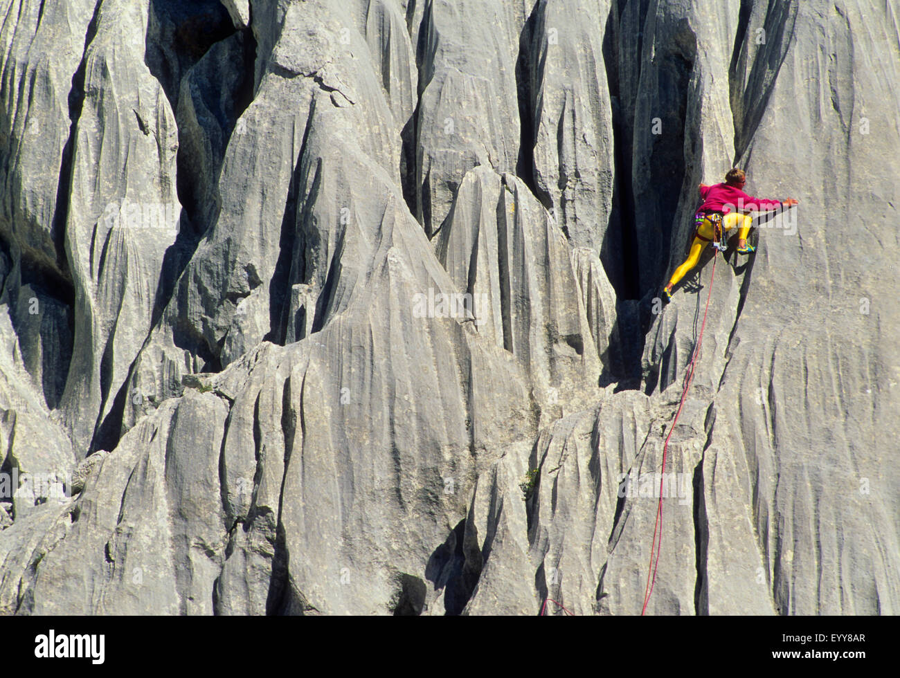 climber in a rock wall, Croatia, Paklenica National Park Stock Photo