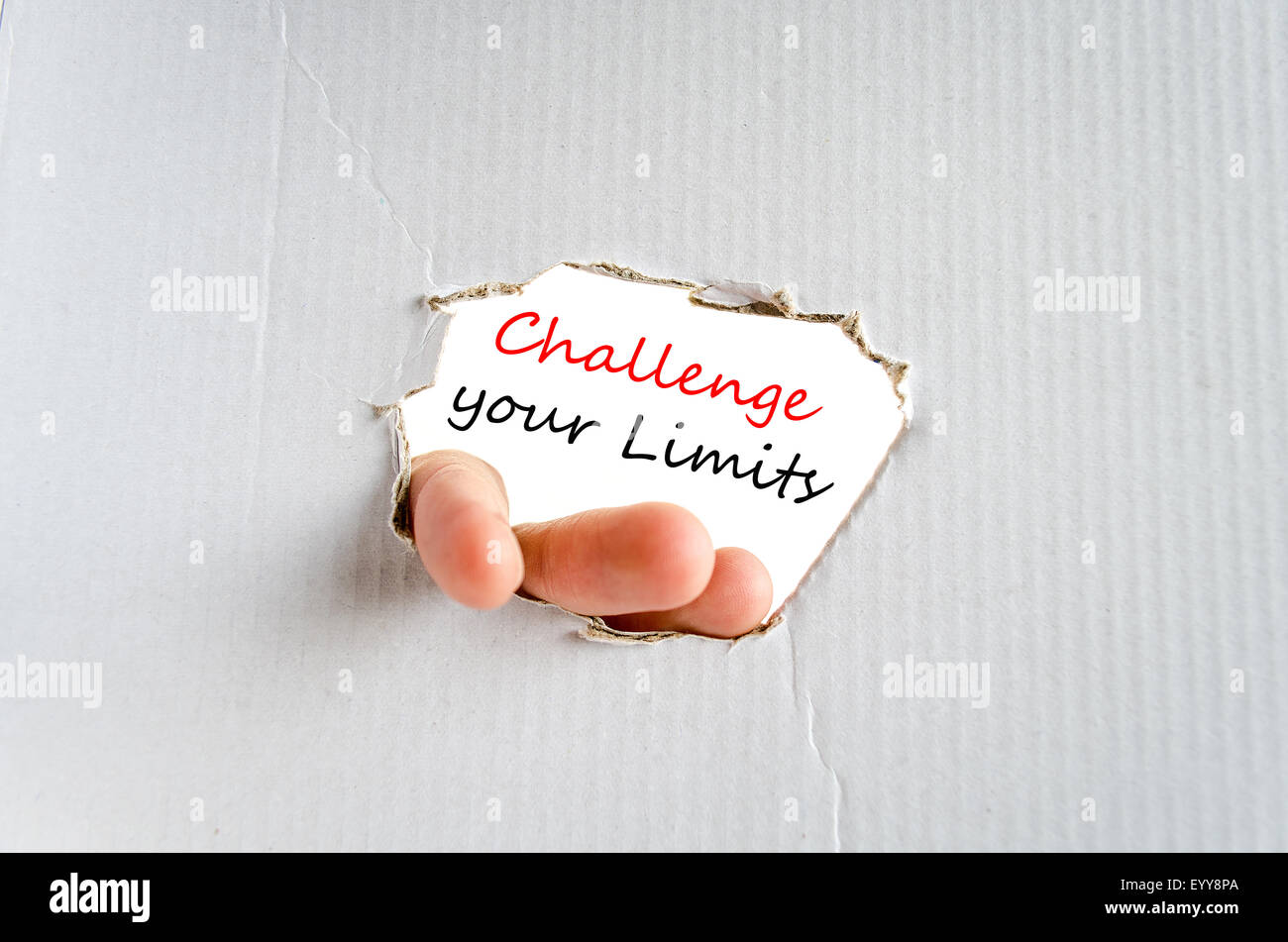 Challenge your limits text concept isolated over white background Stock Photo