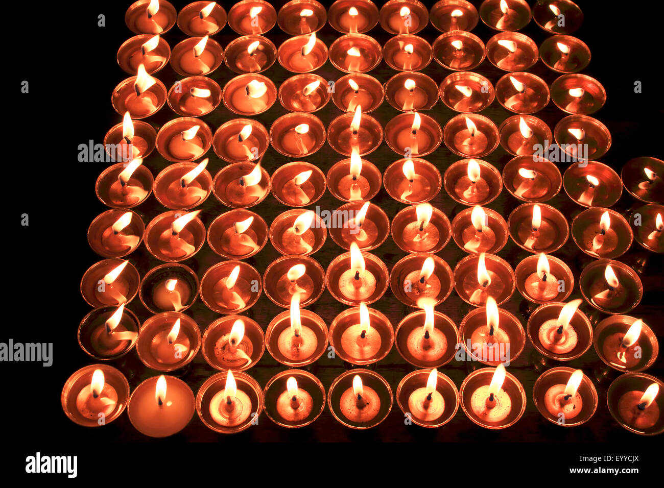 many burning candles, Nepal, Kathmandu Stock Photo