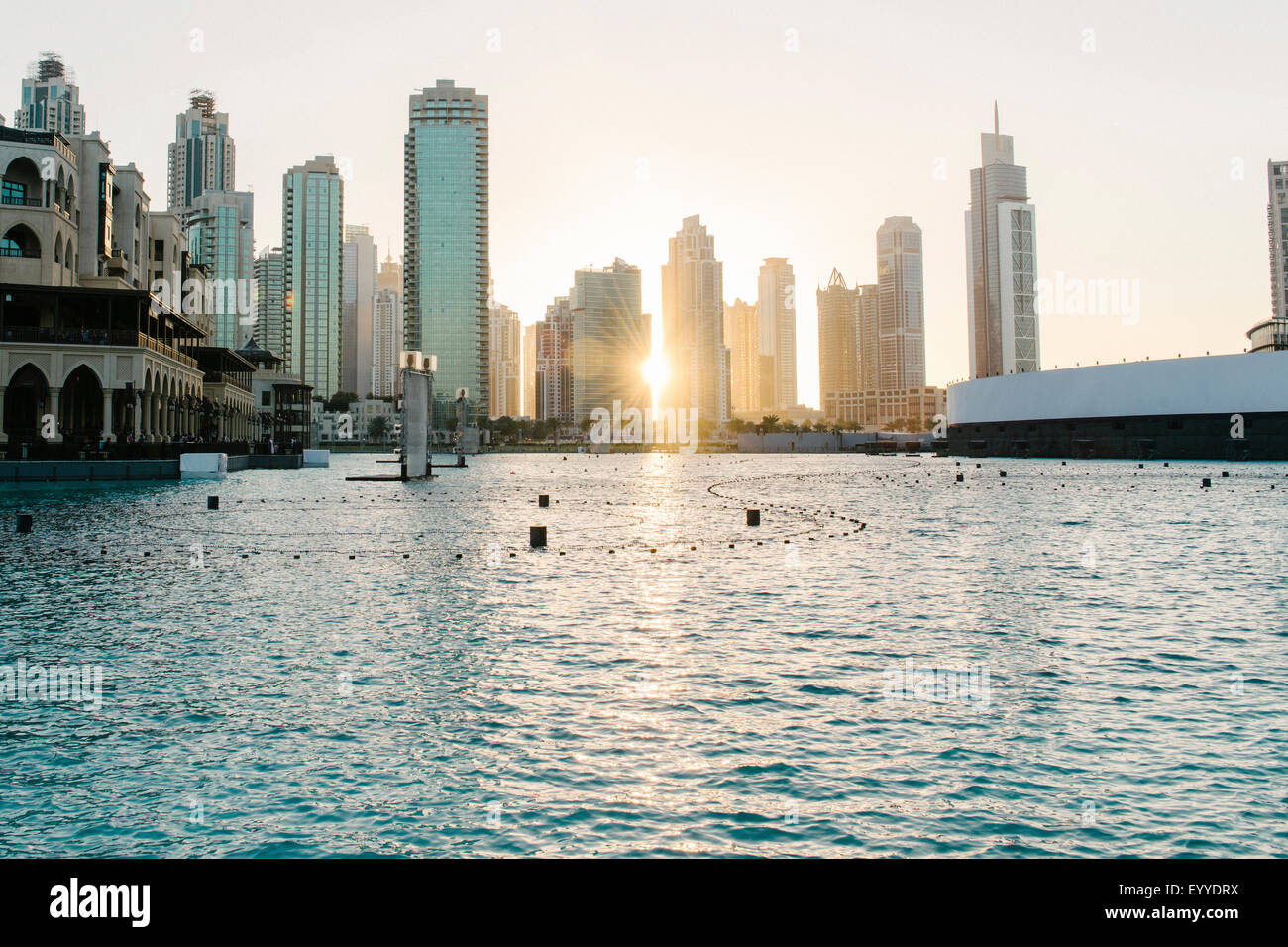 Sunset over city skyline, Dubai, United Arab Emirates Stock Photo