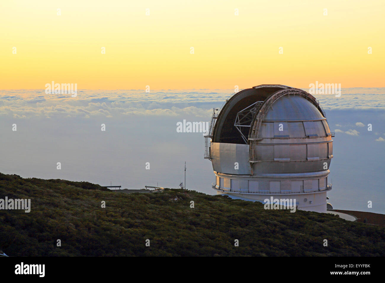observatory at Roque de los Muchachos after sunset, Canary Islands, La Palma Stock Photo