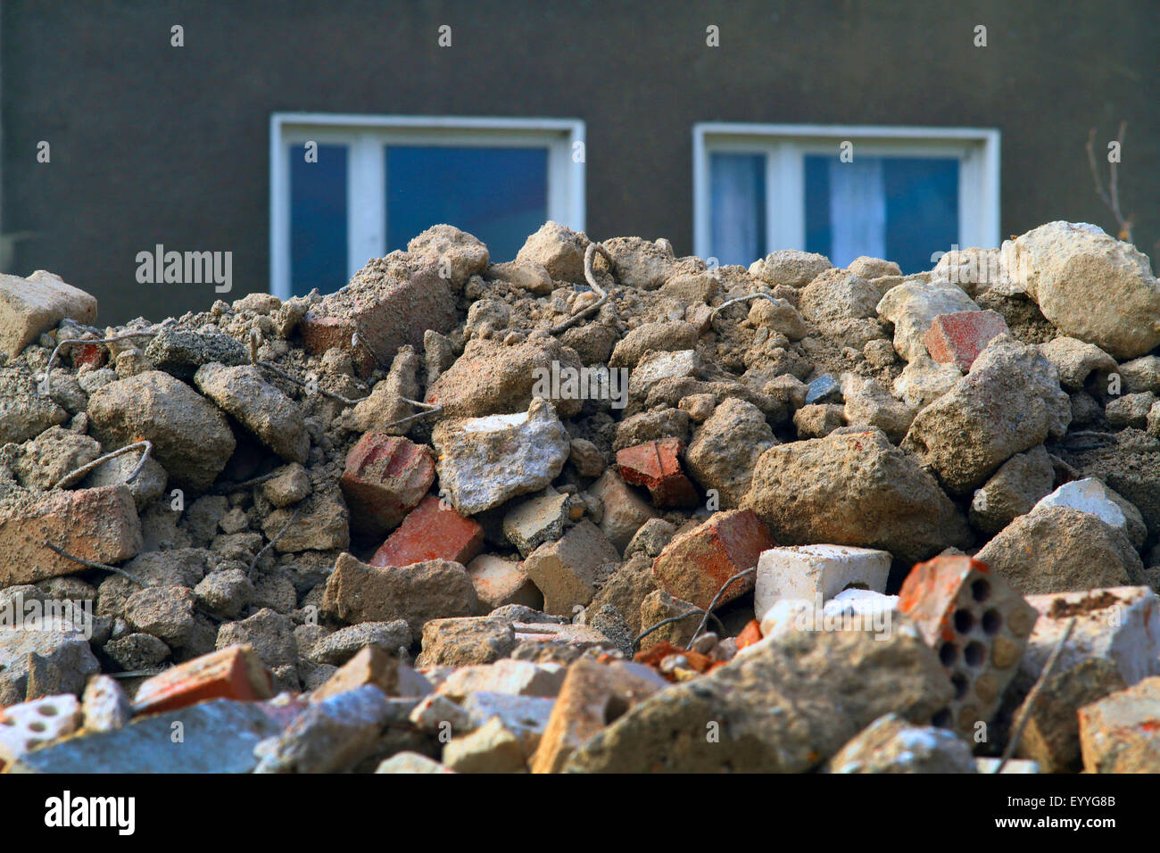 demolition waste inf front of a building, Germany Stock Photo