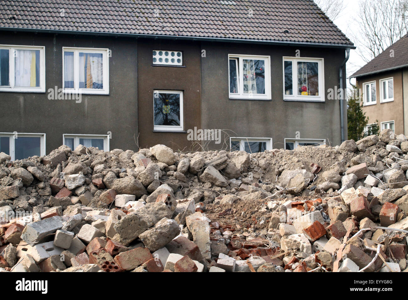 demolition waste inf front of a building, Germany Stock Photo