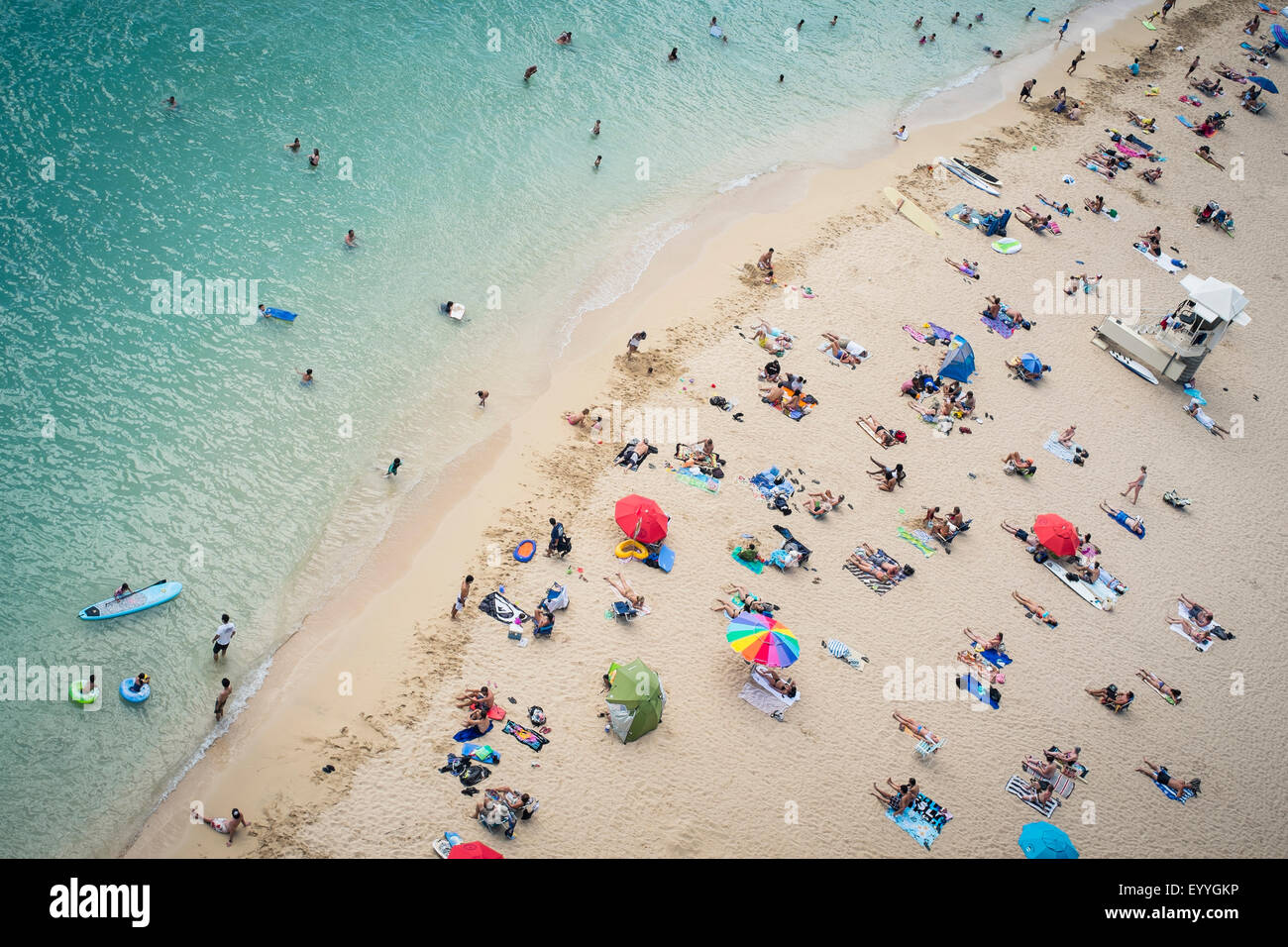 Aerial view of tourists on beach Stock Photo