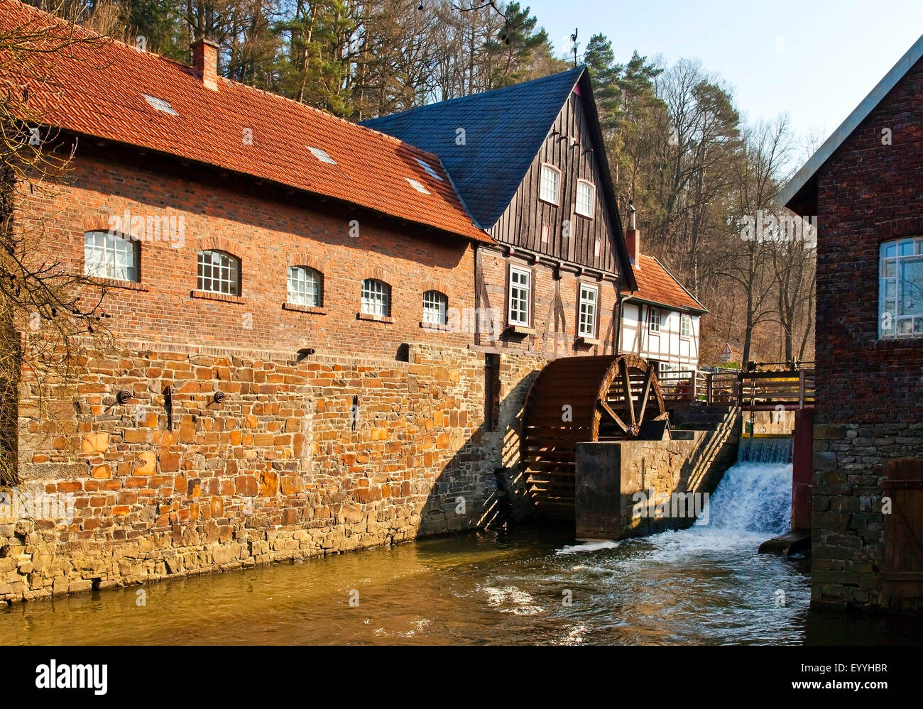 Niederbergheim watermill at Moehne river, Germany, North Rhine-Westphalia, Sauerland, Warstein Stock Photo