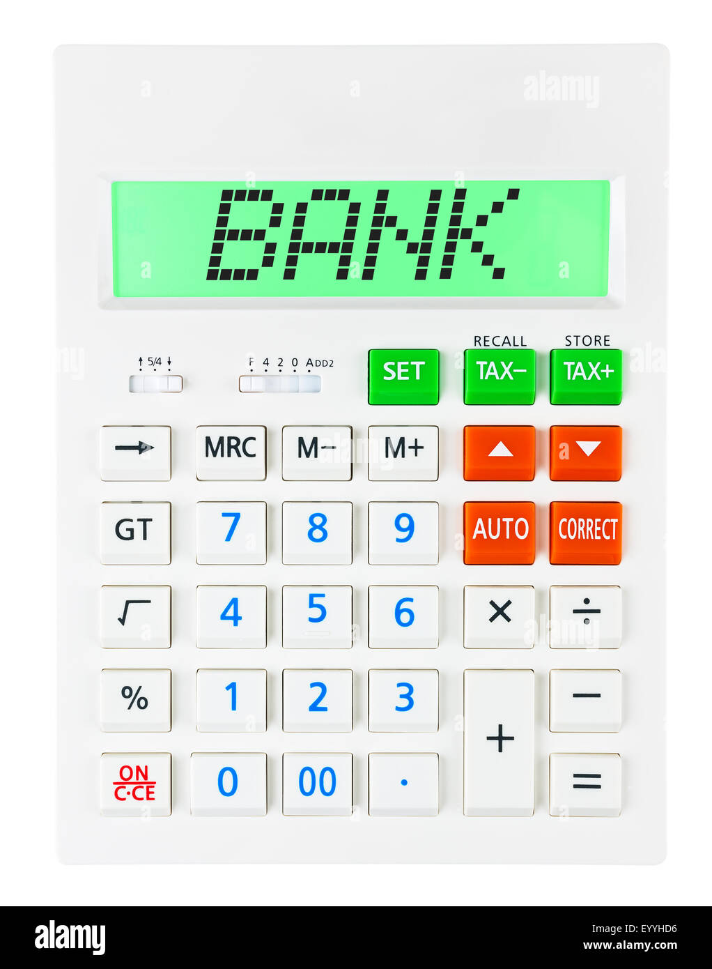 Calculator with BANK on display on white background Stock Photo Alamy