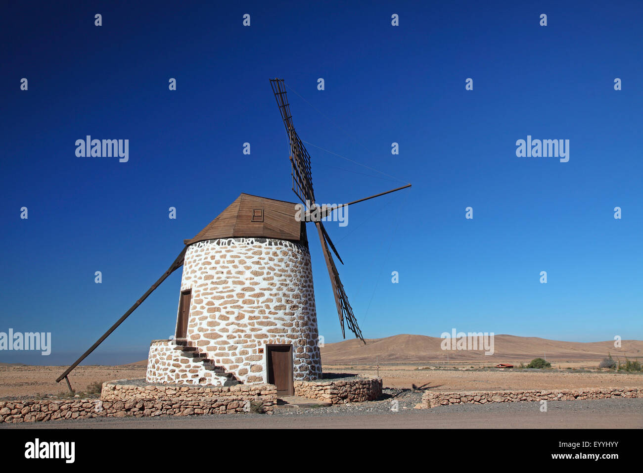 windmill north of Tefia, Canary Islands, Fuerteventura Stock Photo