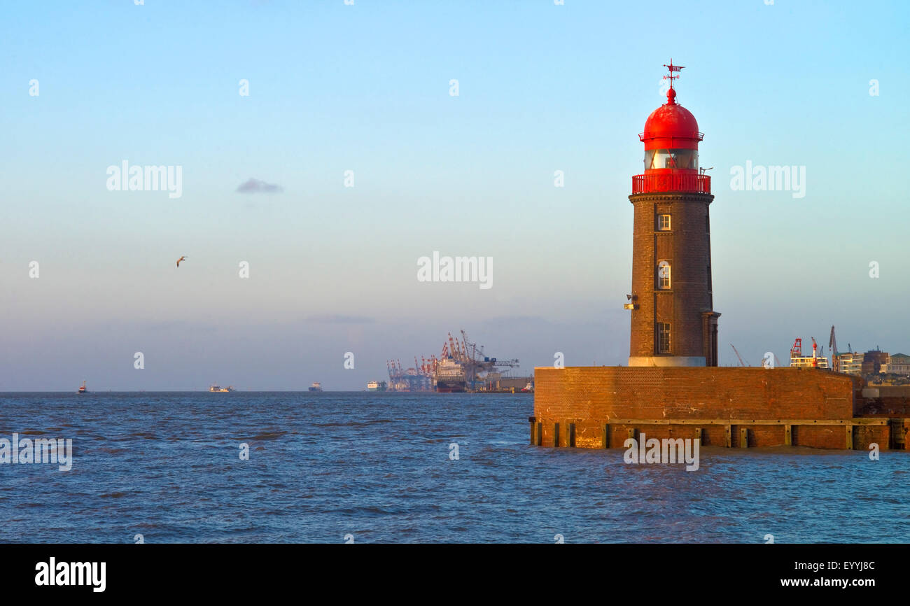 Geestemole north with Lighthouse and Stromkaje in the background, Germany, Bremerhaven Stock Photo