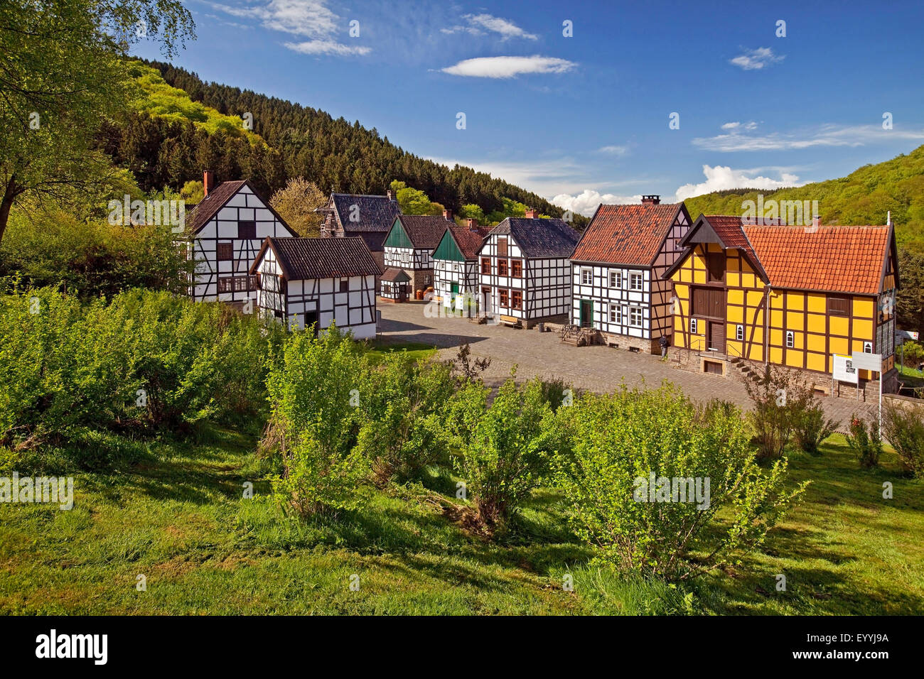 half-timbered houses of Hagen Open-air Museum, Germany, North Rhine-Westphalia, Ruhr Area, Hagen Stock Photo