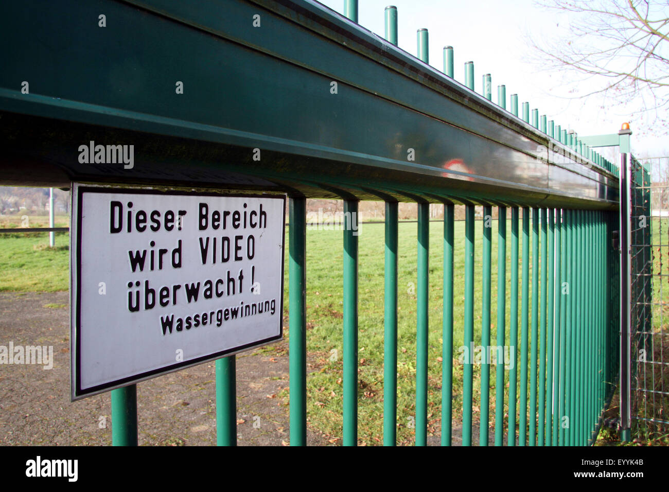 gate to water treatment under video surveillance, Germany Stock Photo