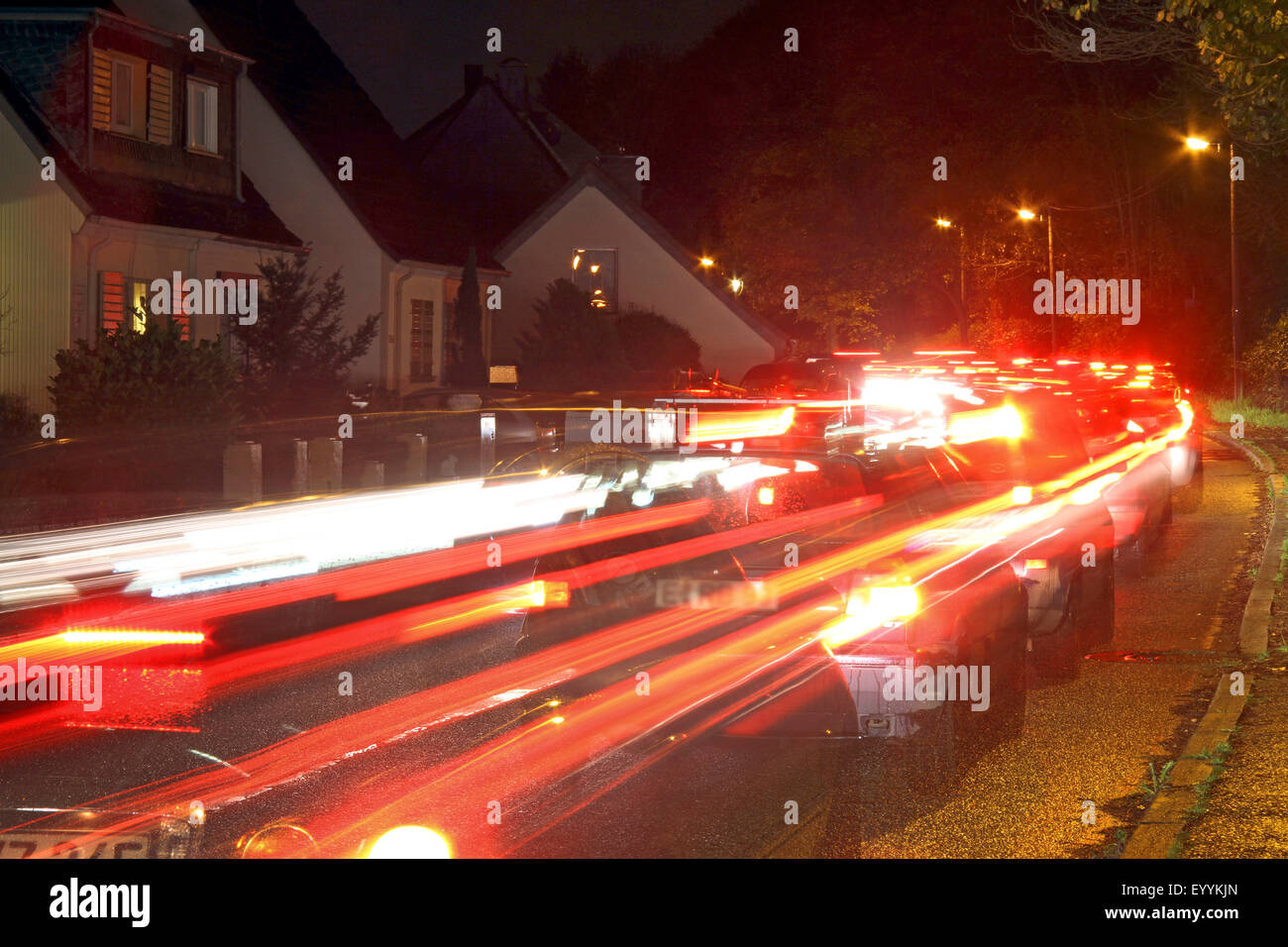 traffic jam on traffic route L191 in the evening, Germany, North Rhine-Westphalia Stock Photo