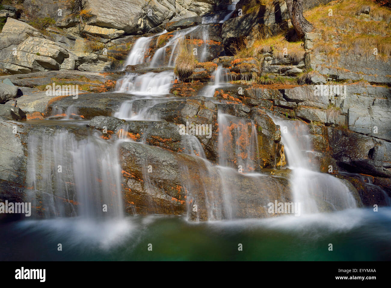 waterfall at the Gran Paradiso National Park in autumn, Italy, Gran Paradiso National Park Stock Photo