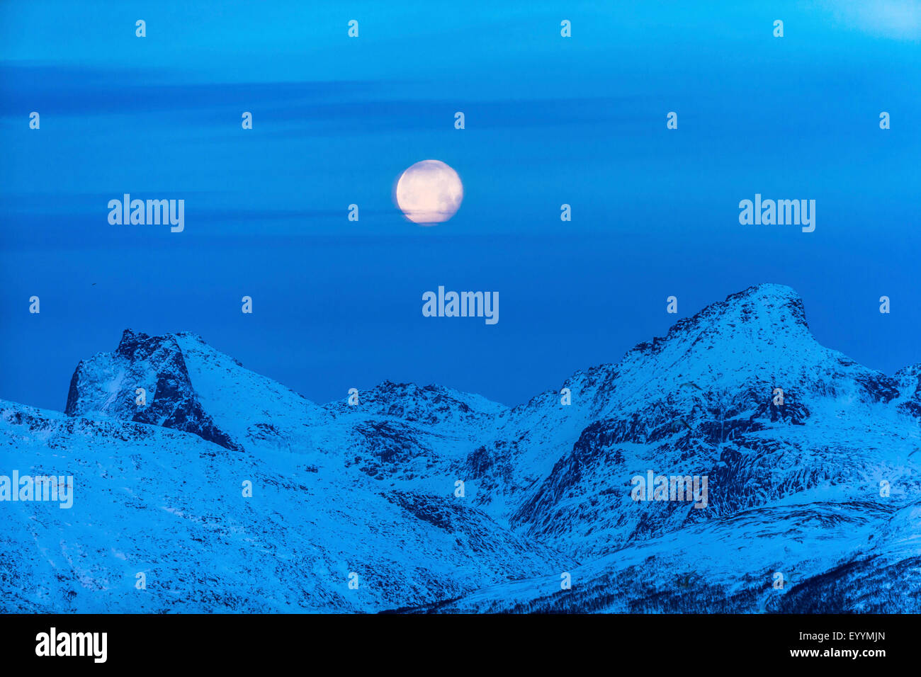 full moon over mountains, Norway, Troms, Tromsoe Stock Photo Alamy