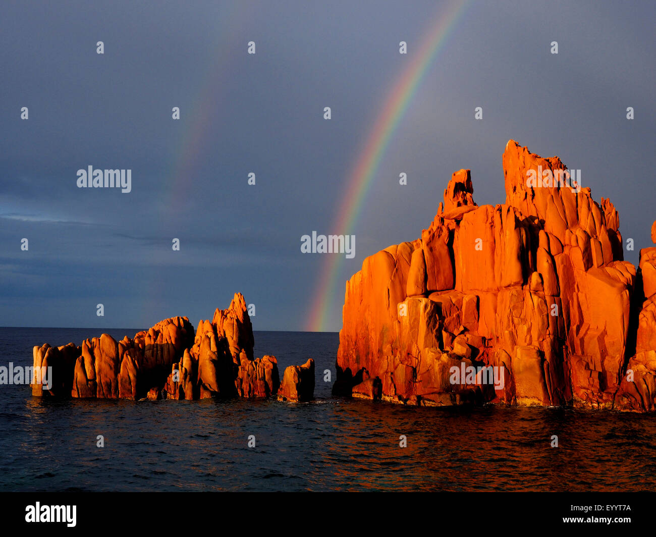 Sardena Rocks Beach of Rocce Rosse, red porphyry rocks, Italy, Sardegna, Arbatax ...