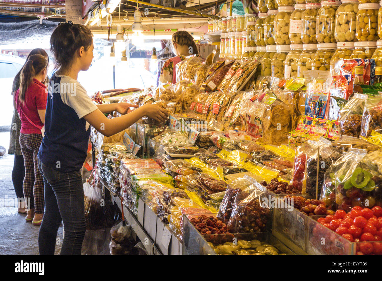 customers at a market near Lampang, Thailand Stock Photo