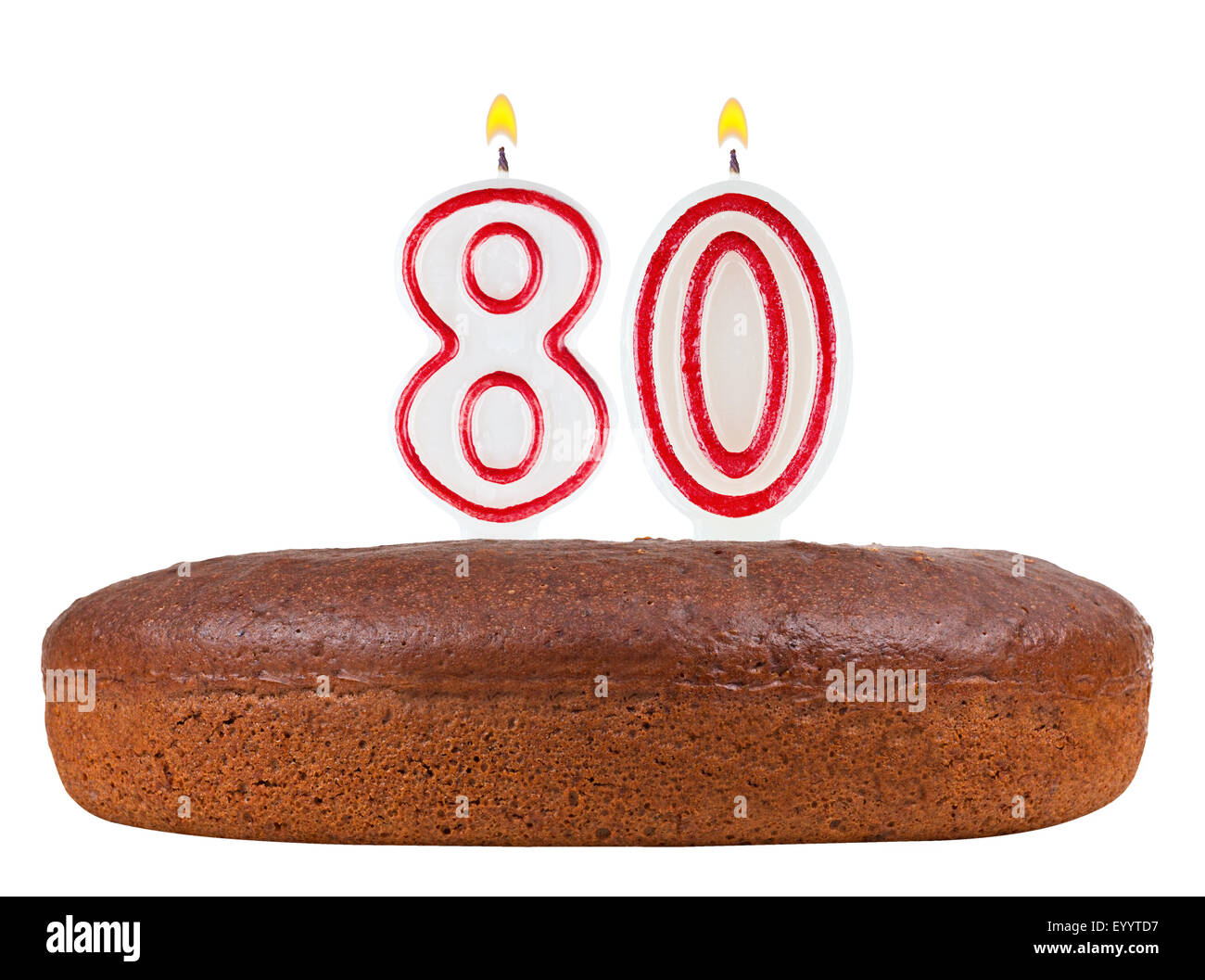 birthday cake with candles number 80 isolated on white background Stock Photo