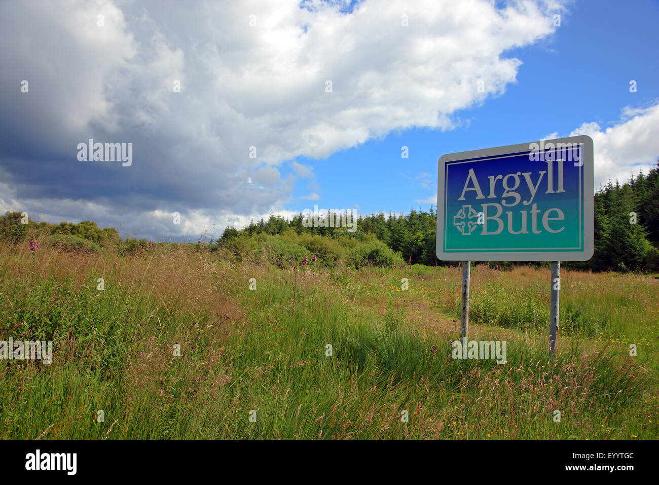 Sign for Argyll & Bute region at Fishnish on the Isle of Mull, Scotland Stock Photo