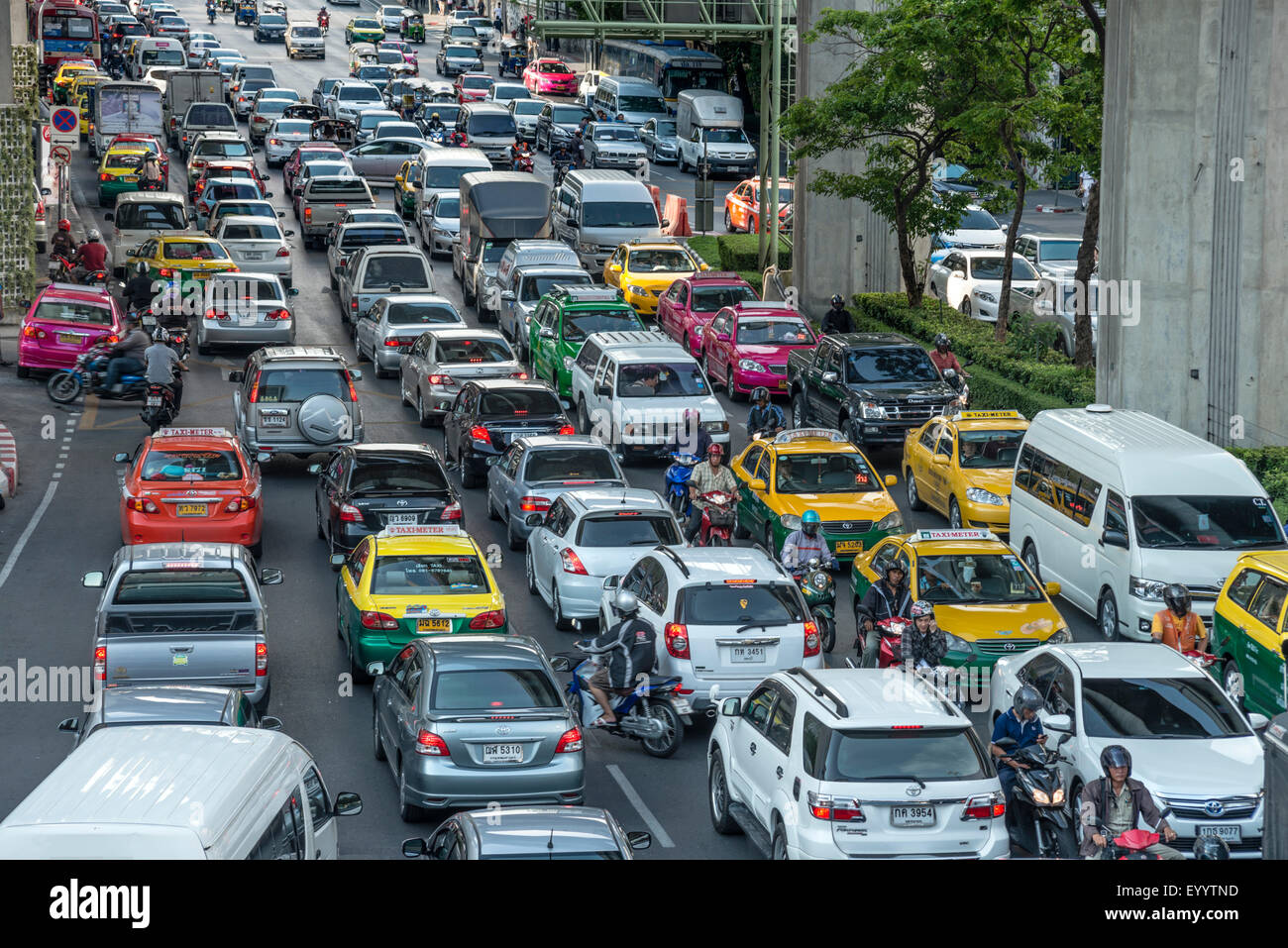 rush-hour traffic with traffic jam in the inner city of Bangkok, Thailand, Bangkok Stock Photo