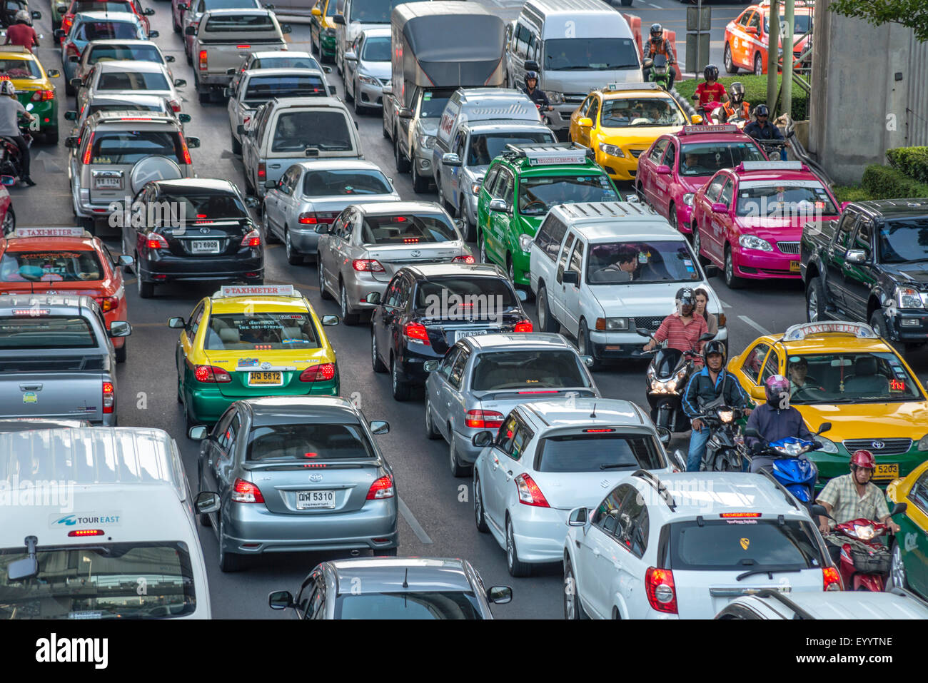 rush-hour traffic with traffic jam in the inner city of Bangkok, Thailand, Bangkok Stock Photo
