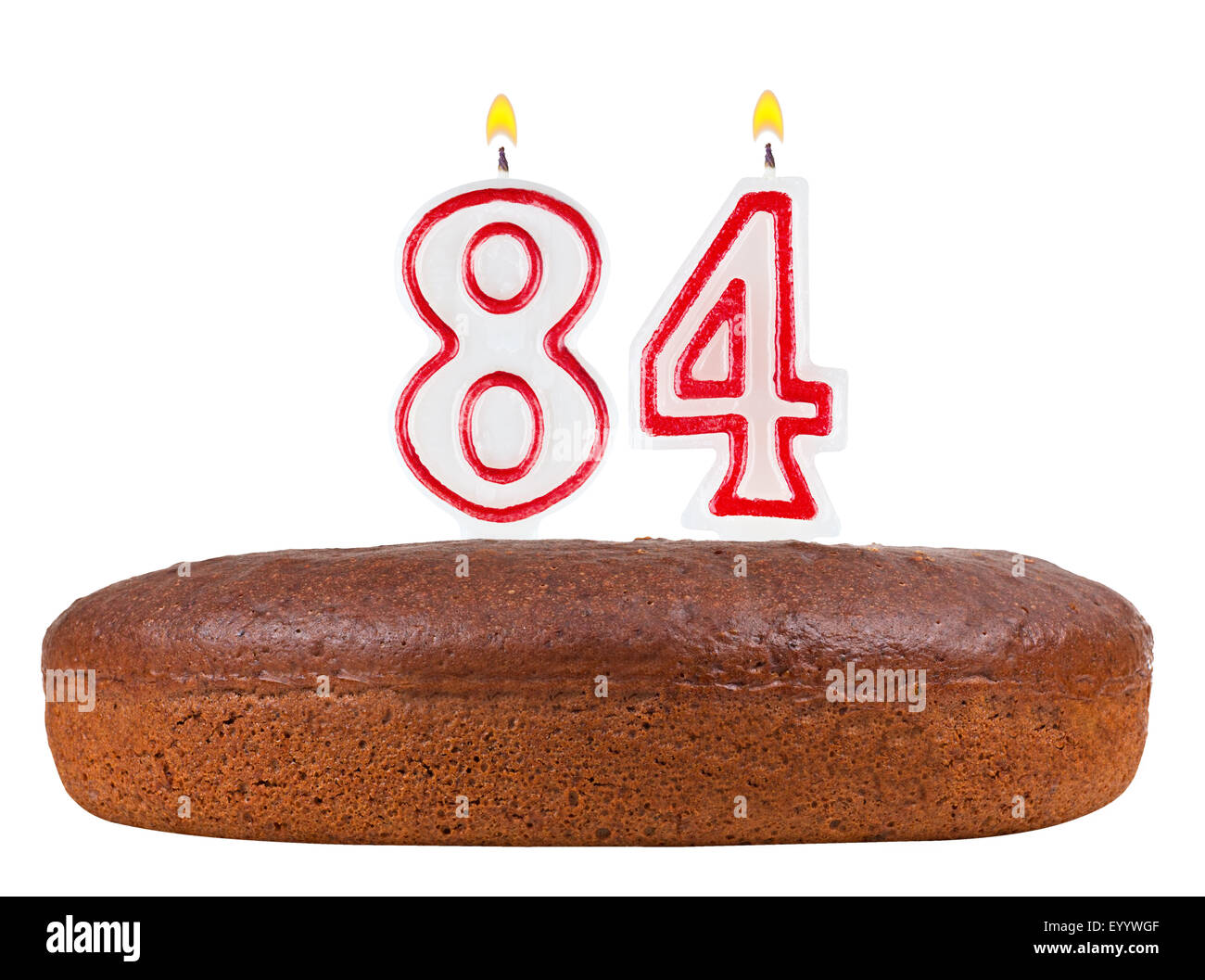 birthday cake with candles number 84 isolated on white background Stock Photo