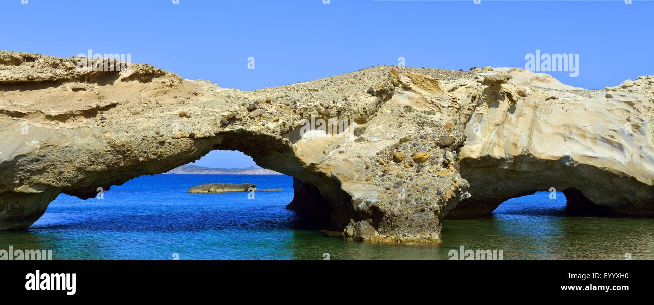 coast at Papafranga on the north of Milos island, Greece, Cyclades, Milos, Adamas Stock Photo