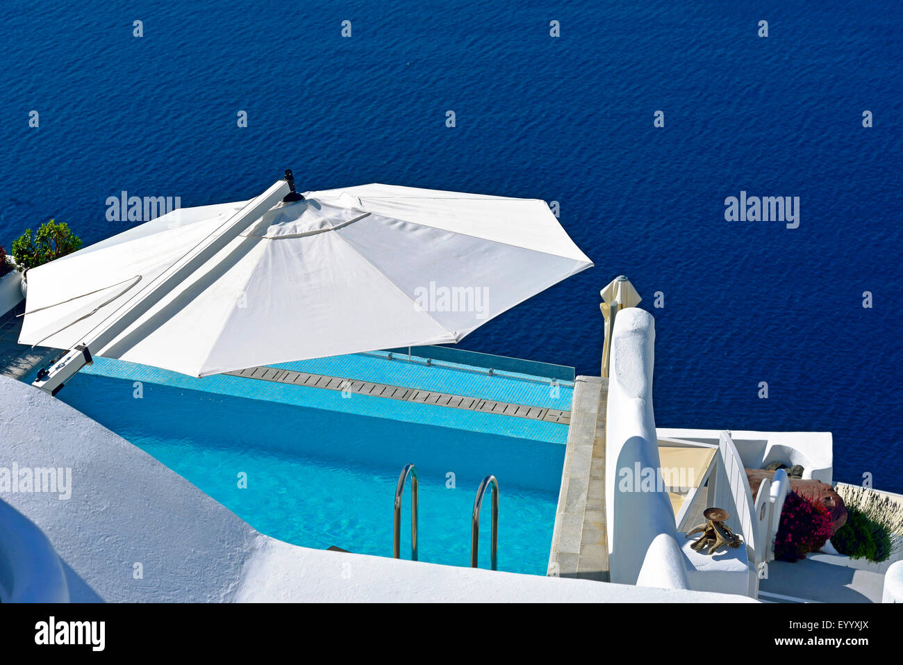 Luxurious hotel in Oia village, Greece, Cyclades, Santorin Stock Photo