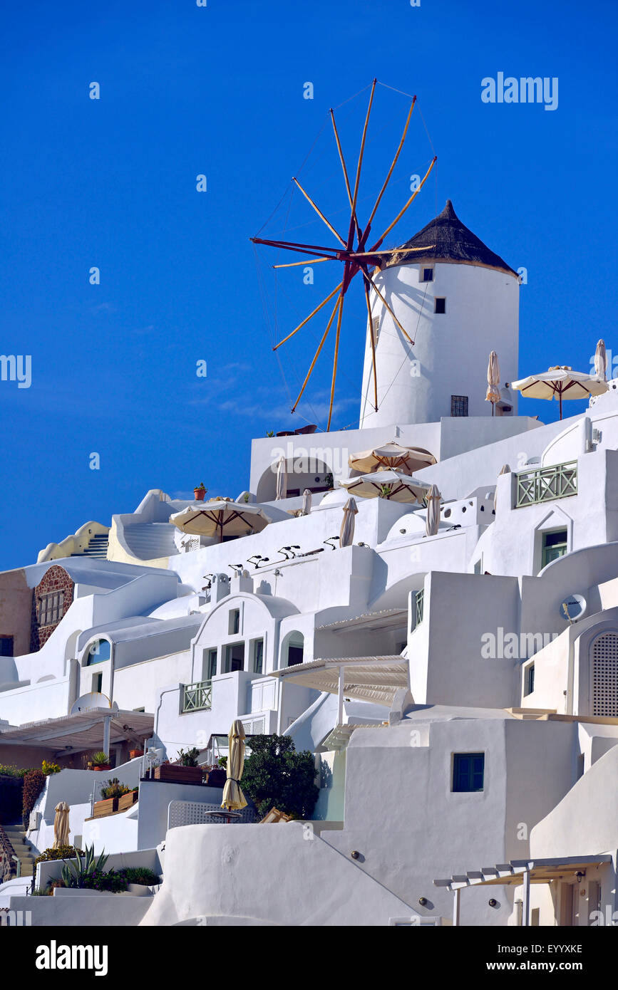 windmill in the village of Oia, Greece, Cyclades, Santorin Stock Photo