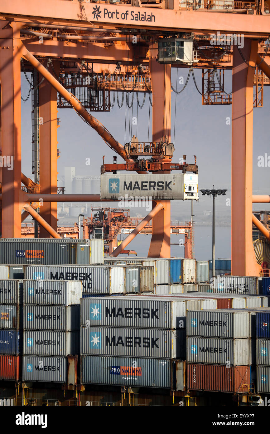Industrial shipping. Maersk container shipping at Salalah Oman Middle