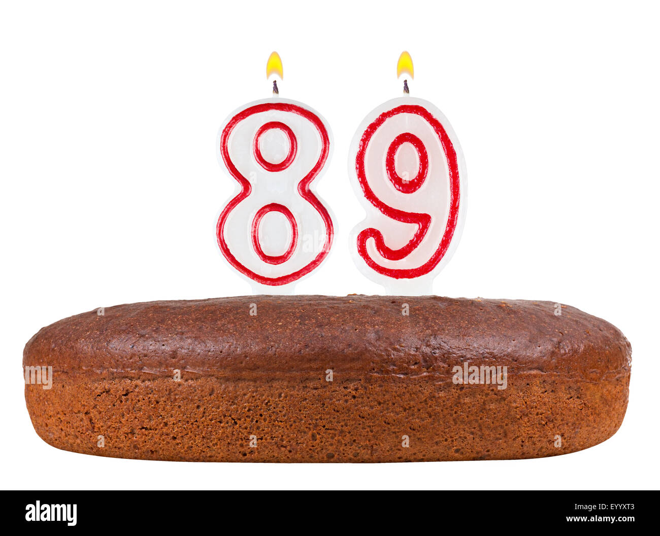 birthday cake with candles number 89 isolated on white background Stock Photo