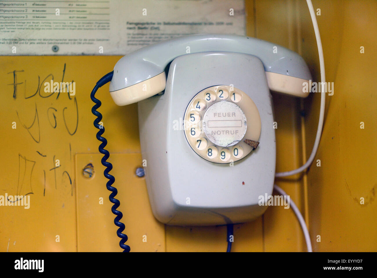 an old telephone set in a phonebox , Germany, Bavaria Stock Photo