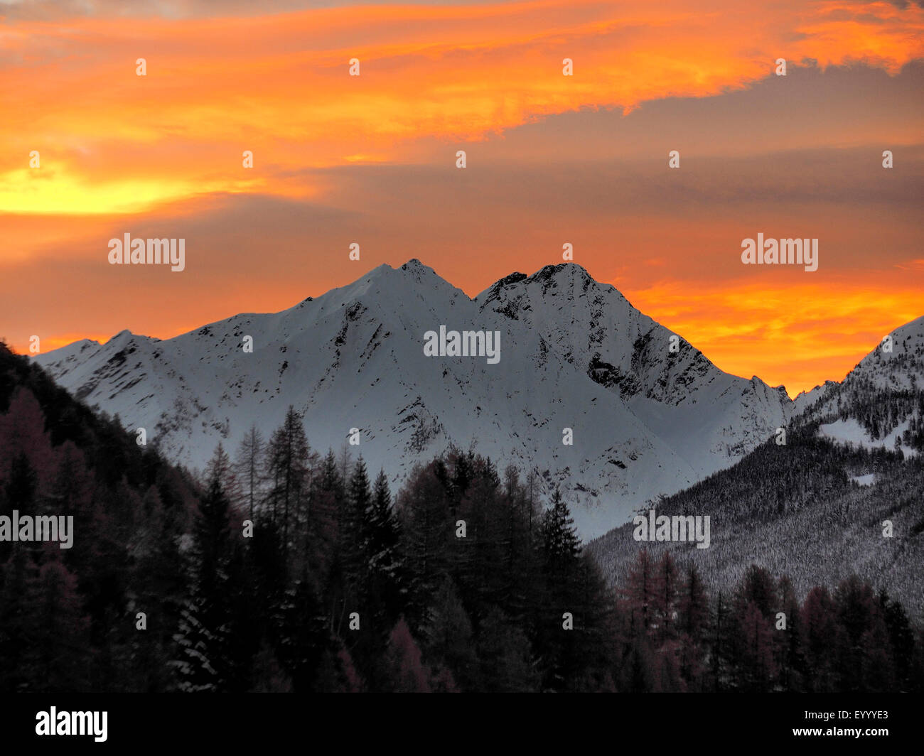 sunrise at the Aoasta valley, Italy, Gran Paradiso National Park, Cogne Stock Photo