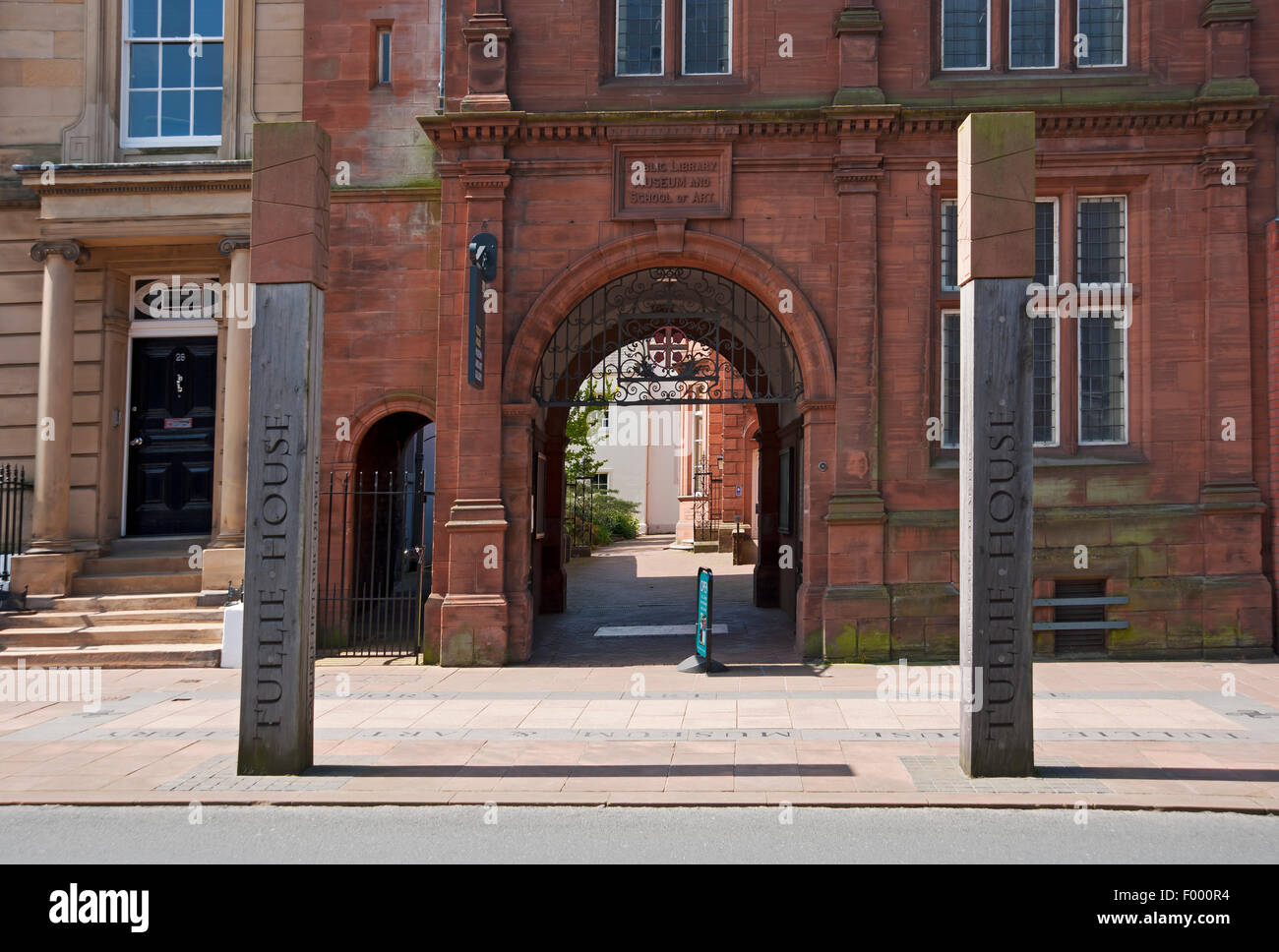Entrance to the Tullie House Museum and Art Gallery in summer Carlisle Cumbria England UK United Kingdom GB Great Britain Stock Photo