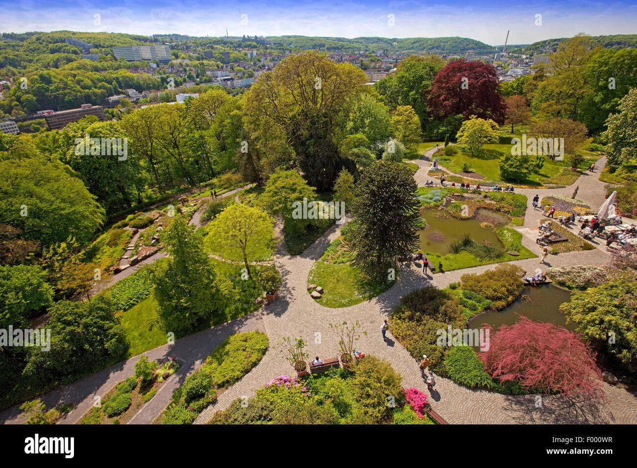 view from the Elisen Tower in the Botanical Gardens Wuppertal in spring, Germany, North Rhine-Westphalia, Wuppertal Stock Photo