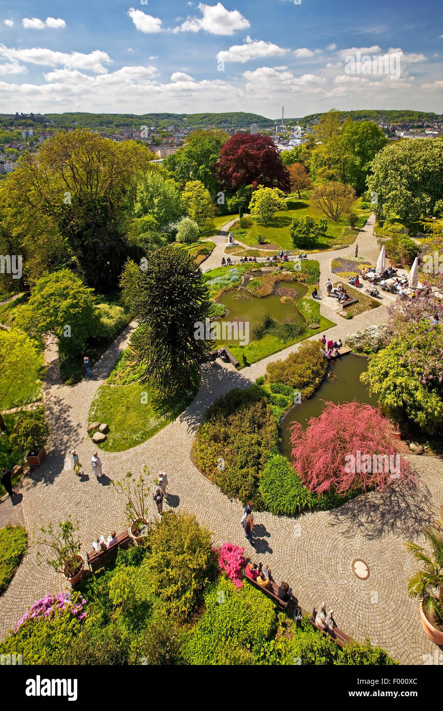 view from the Elisen Tower onto the Botanical Gardens Wuppertal in spring, Germany, North Rhine-Westphalia, Wuppertal Stock Photo