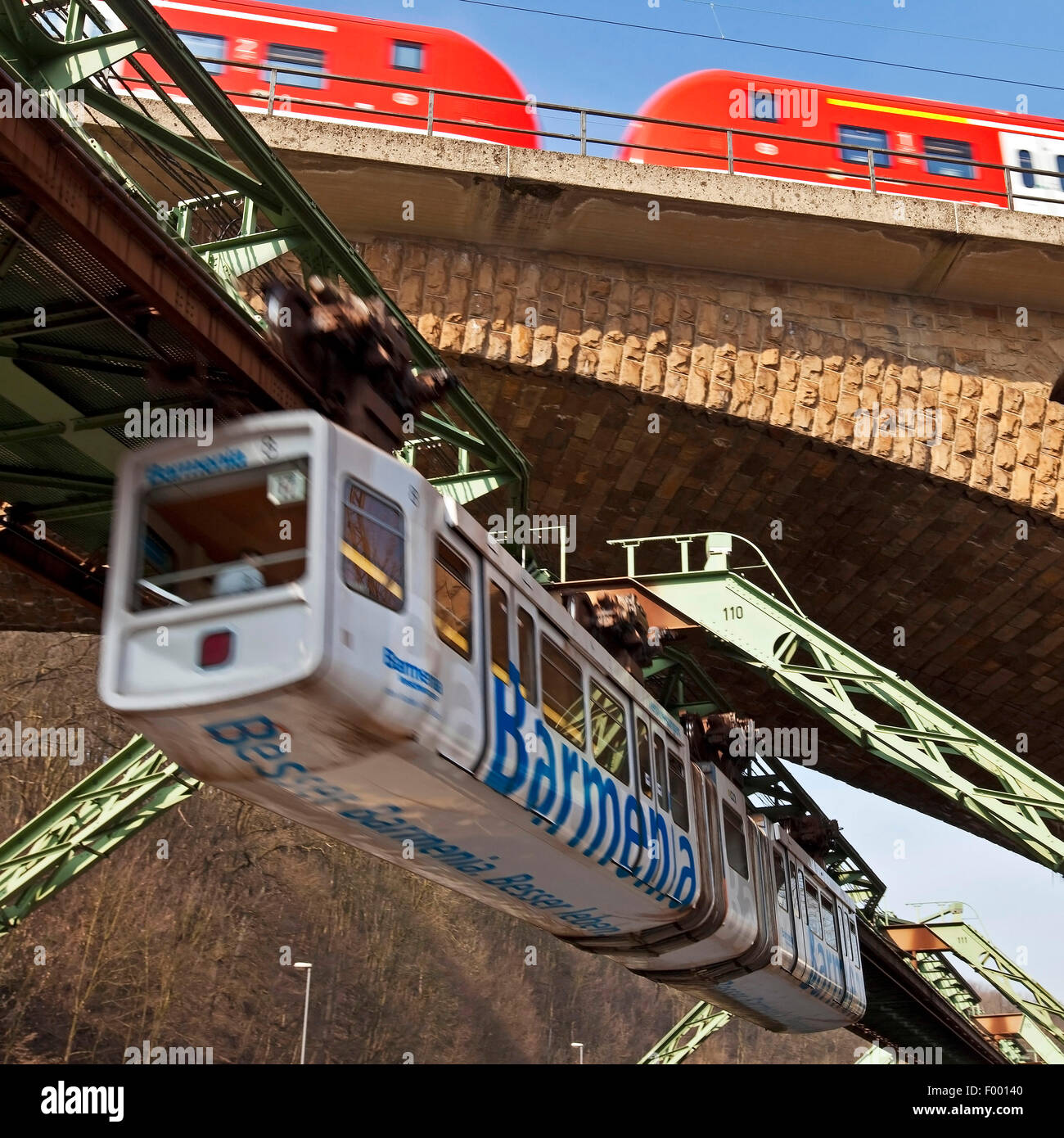 Wuppertal Suspension Railway and urban train, Germany, North Rhine-Westphalia, Bergisches Land, Wuppertal Stock Photo