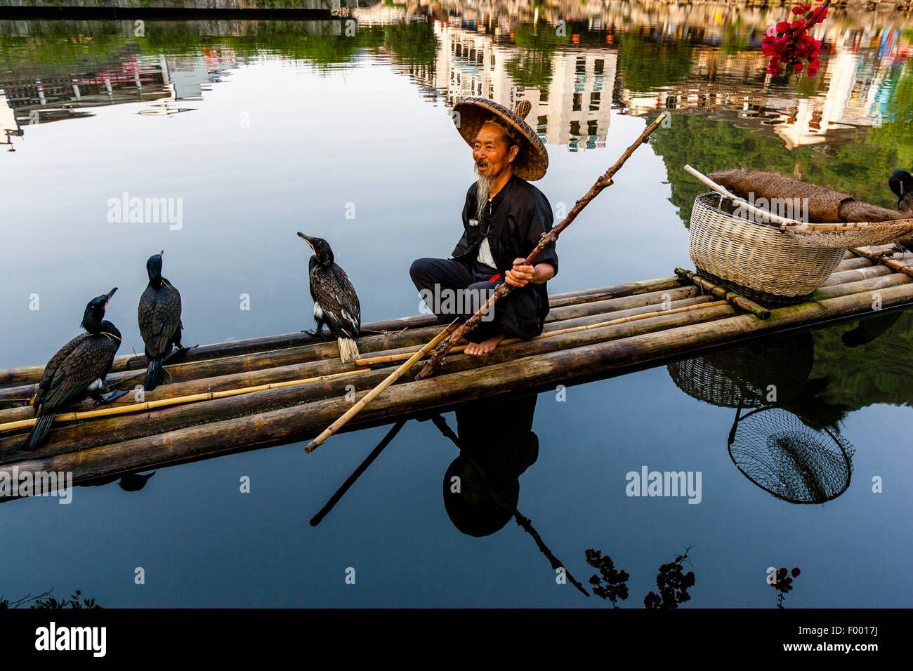 A Chinese old man finding fish at the river at the Shenzhen Bay of China  during weekend Stock Photo - Alamy