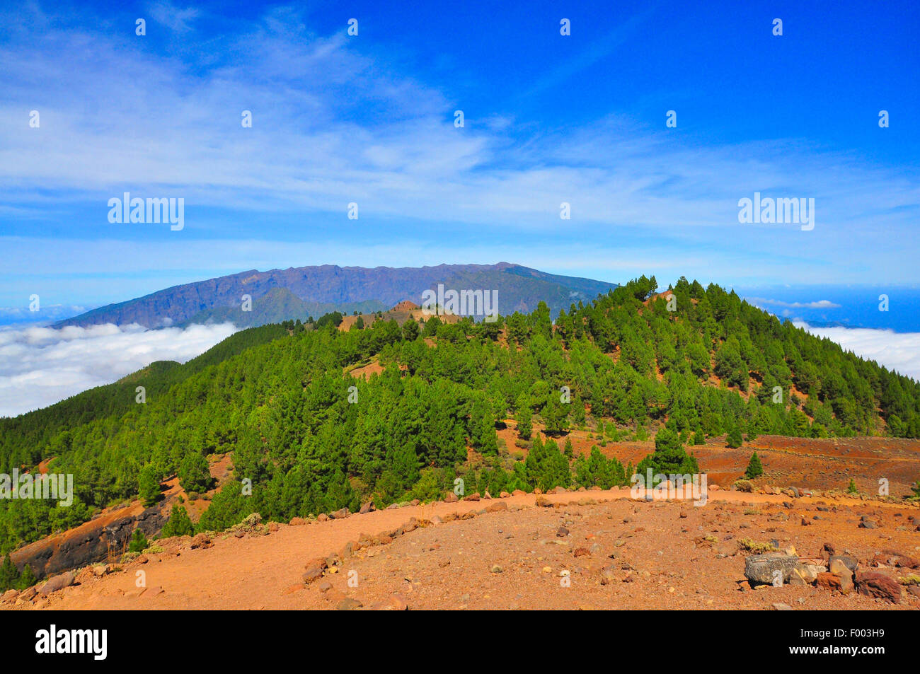 volcanic crater above the clouds, Canary Islands, La Palma Stock Photo