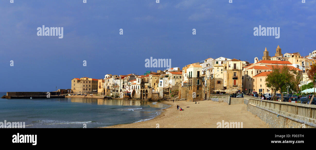 beach of Cefalu, Italy, Sicilia, Palermo, Cefalu Stock Photo