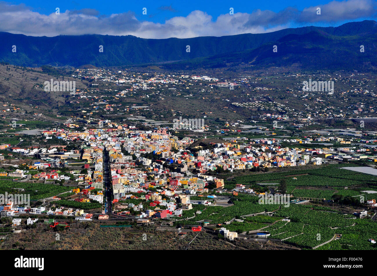 view from Mirador El Time to Tazacorte and Los Llanos de Aridane, Canary Islands, La Palma Stock Photo
